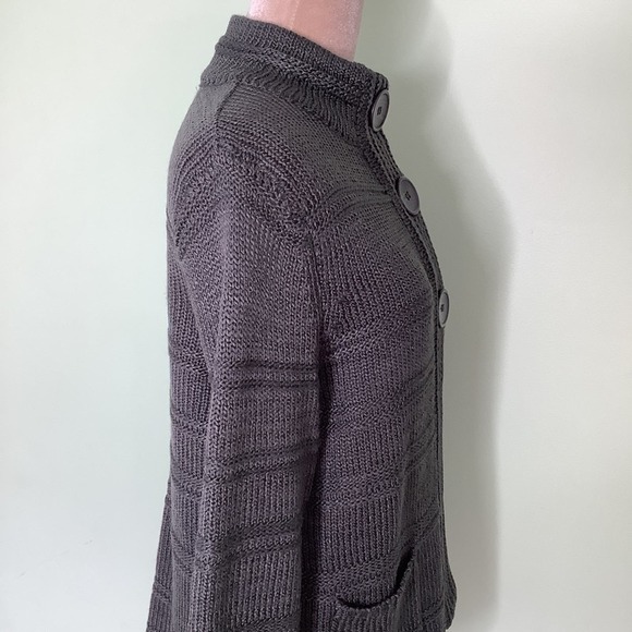 LH Sport Oversized Snap Button Cable Knit Sweater Cardigan Mock Neck Gunmetal - Picture 9 of 12